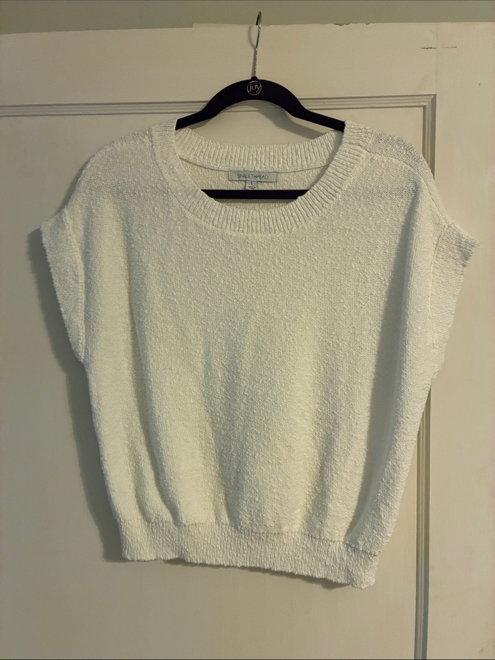 White Short-Sleeve Knit Sweater - Soft Textured Pullover